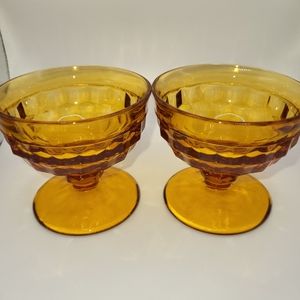 Whitehall Sherbert Amber Cups Indiana Glass 2pc Set
